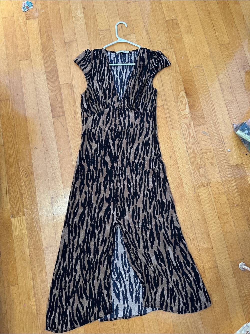 Dex Black and Brown Animal Print V-Neck Maxi Dress